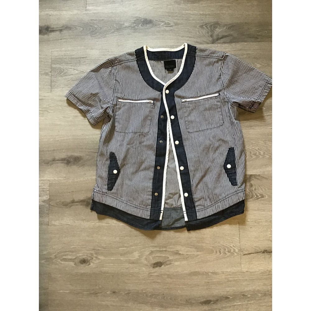 Decibel Shirt Mens‎ Large Blue White Stripe Denim Baseball Jersey Snaps